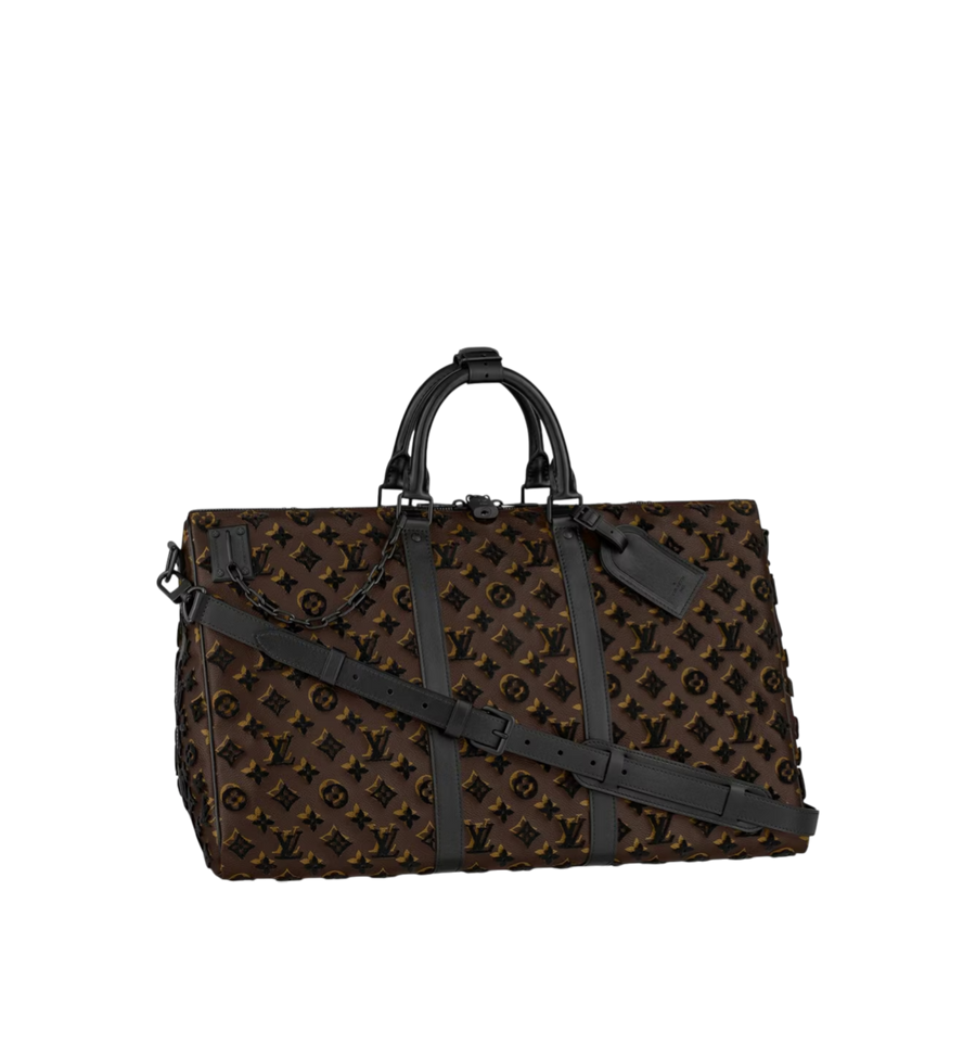 Louis Vuitton Monogram Tuffetage Keepall Triangle Bandouliere 50 Black