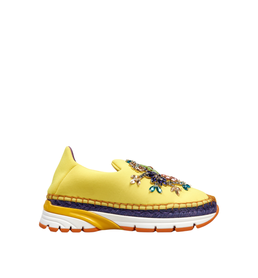 Dolce & Gabbana Neoprene Embellished Sneakers Slip On Yellow Women