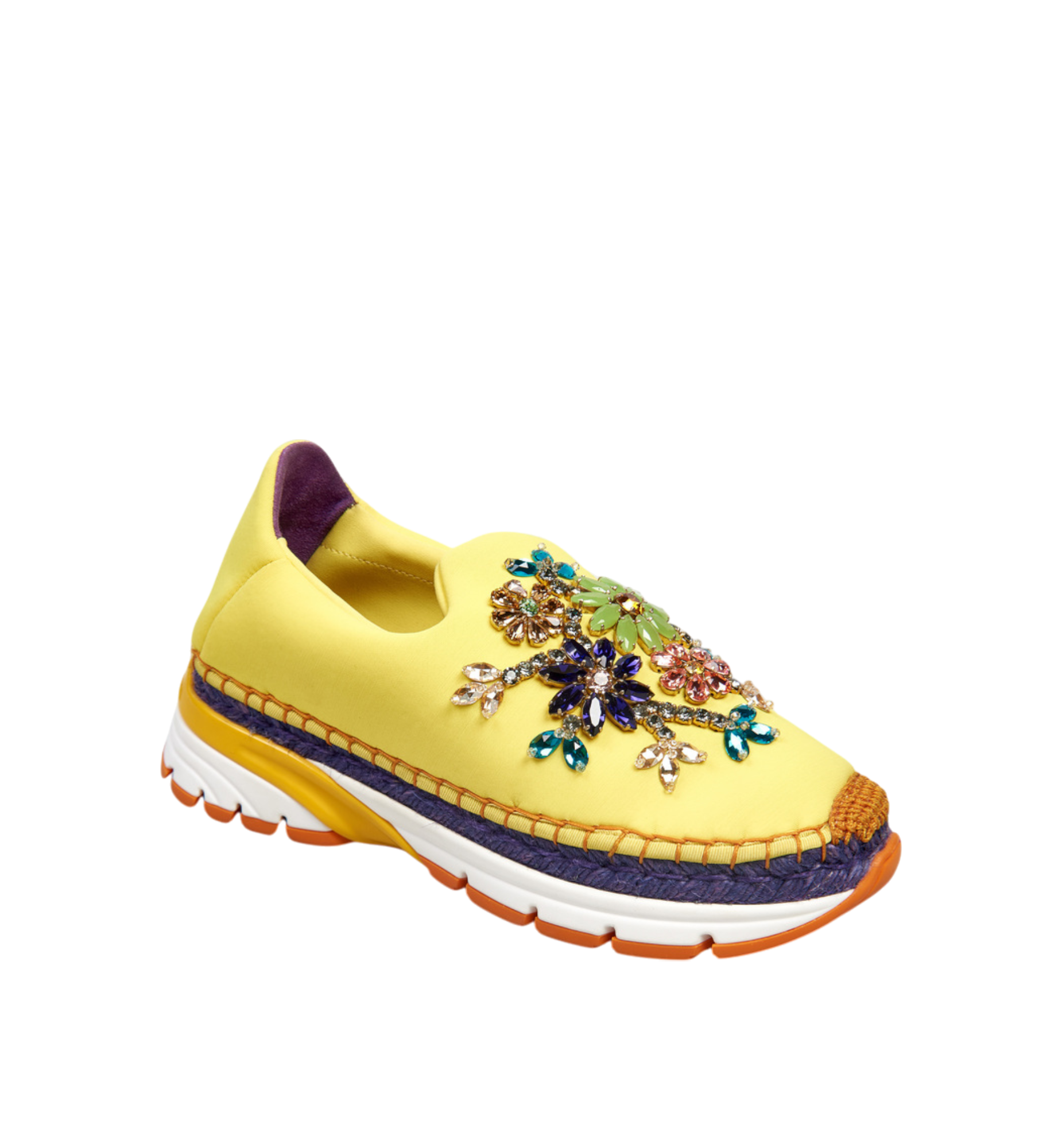 DOLCE & GABBANA NEOPRENE EMBELLISHED SNEAKERS SLIP ON YELLOW WOMEN