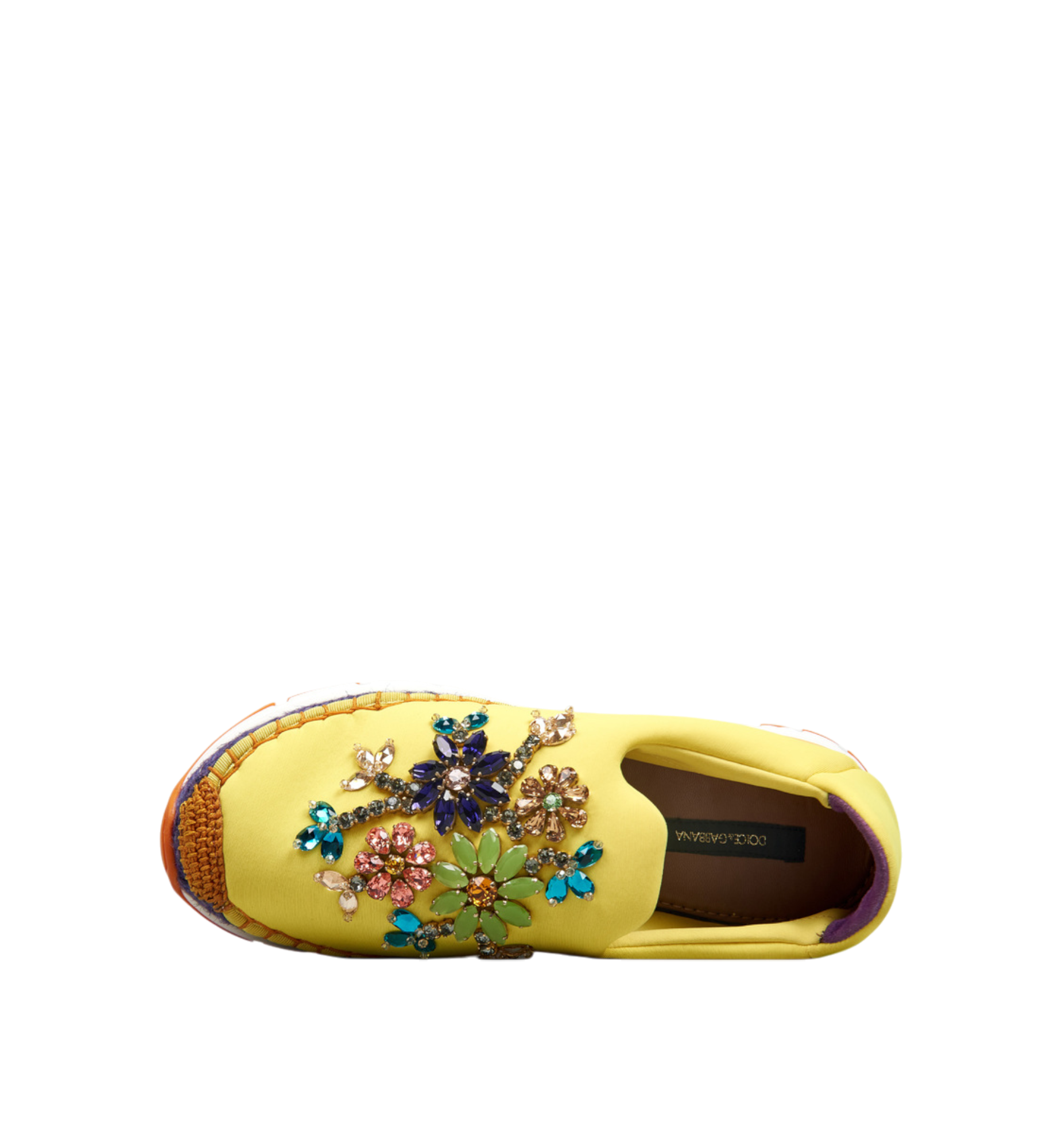 DOLCE & GABBANA NEOPRENE EMBELLISHED SNEAKERS SLIP ON YELLOW WOMEN