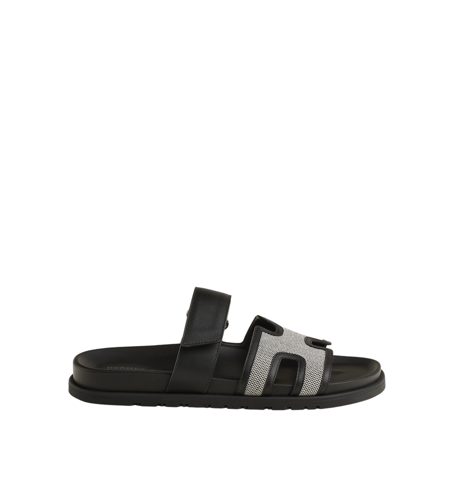 Hermès Chypre Sandals Prunoir l Noir Calfskin Rubber