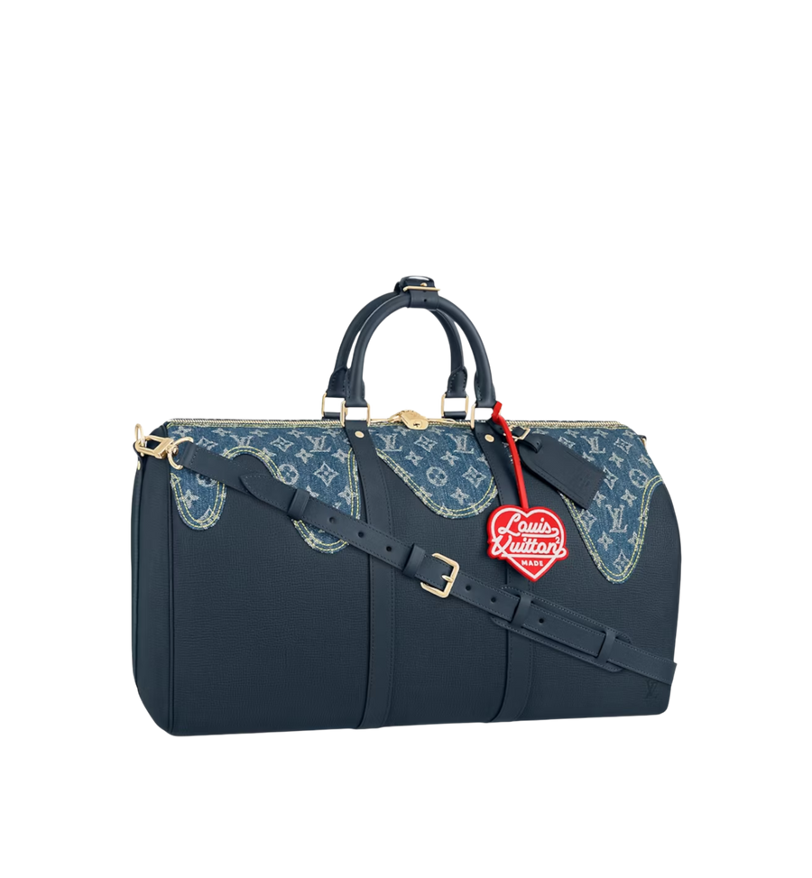 Louis Vuitton Virgil Abloh Nigo Blue Monogram Denim Drip & Tuairillon Keepall Bandouliere 50 Limited Edition