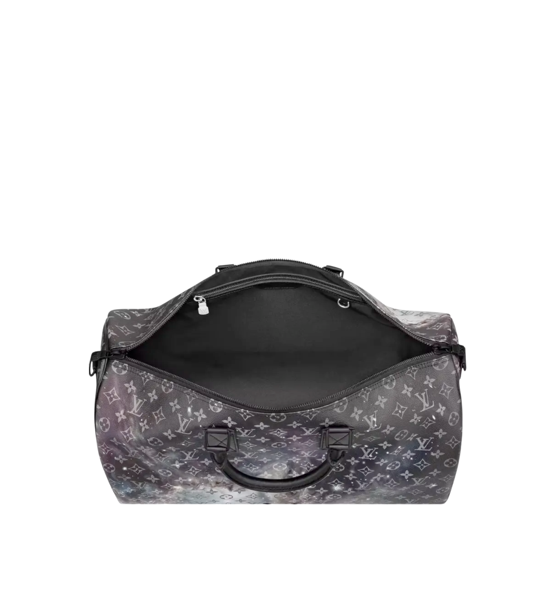 LOUIS VUITTON KEEPALL 50 CM GALAXY TRAVEL BAG IN GREY MONOGRAM CANVAS AND BLACK LEATHER