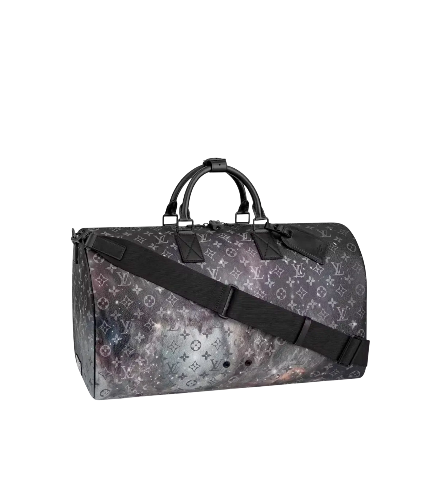 LOUIS VUITTON KEEPALL 50 CM GALAXY TRAVEL BAG IN GREY MONOGRAM CANVAS AND BLACK LEATHER