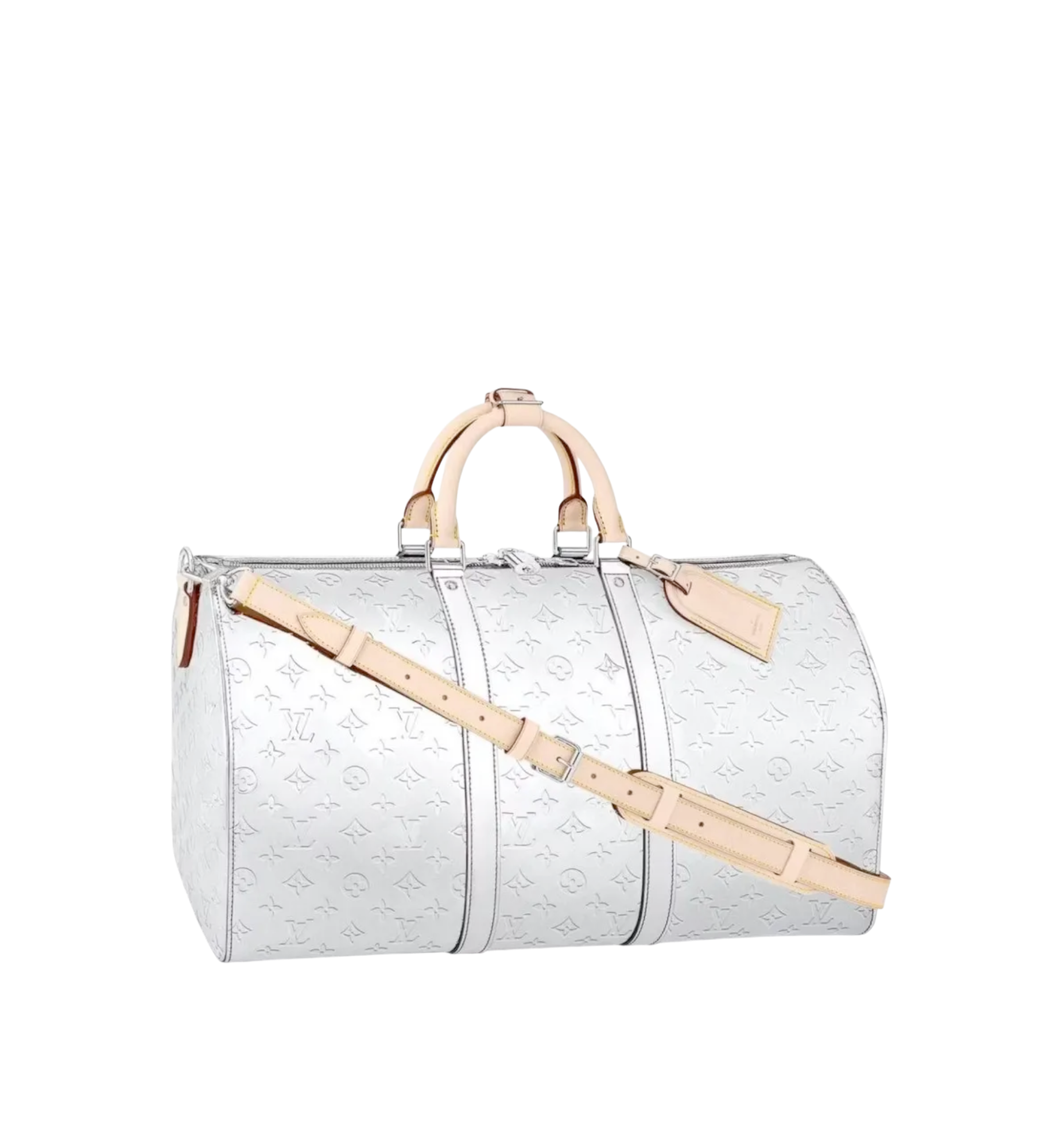 Virgil Abloh Silver Monogram Mirror Canvas Keepall Bandoulière 50 Silver Hardware, 2021