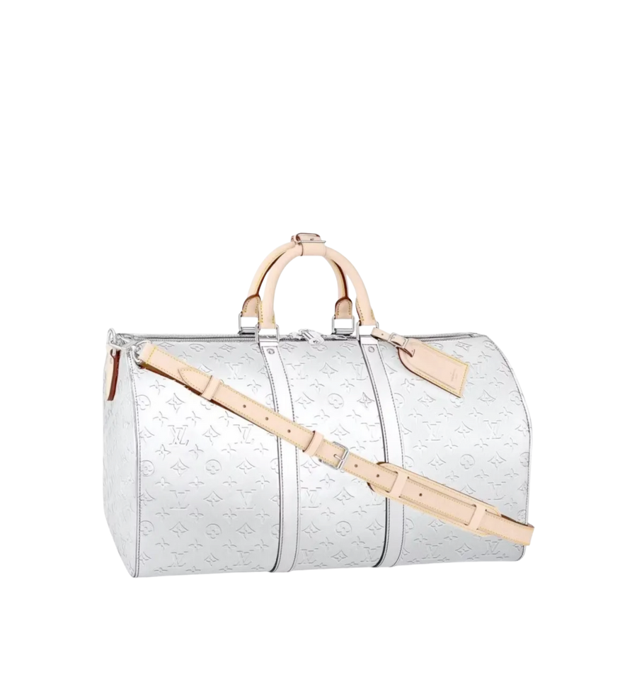 Louis Vuitton Virgil Abloh Silver Monogram Mirror Canvas Keepall Bandoulière 50 Silver Hardware, 2021