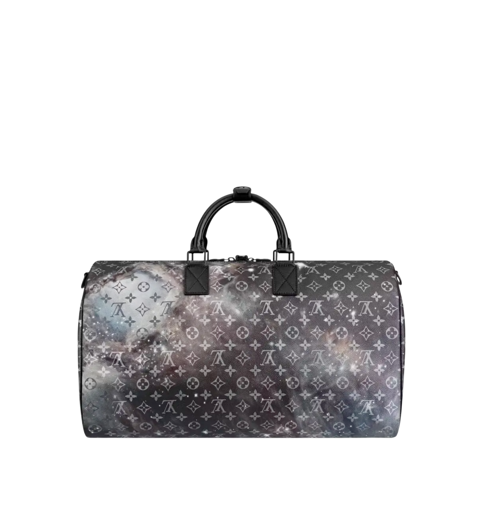 LOUIS VUITTON KEEPALL 50 CM GALAXY TRAVEL BAG IN GREY MONOGRAM CANVAS AND BLACK LEATHER